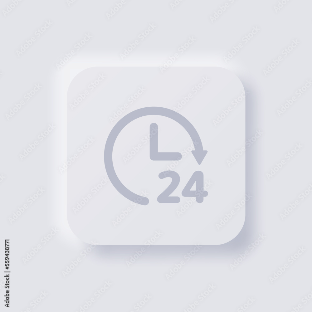 Circular arrow icon with Number 24 hour, White Neumorphism soft UI Design for Web design, Application UI and more, Button, Vector. Circular arrow icon with Number 24 hour, White Neumorphism soft UI Design for Web design, Application UI and more, Button, Vector.