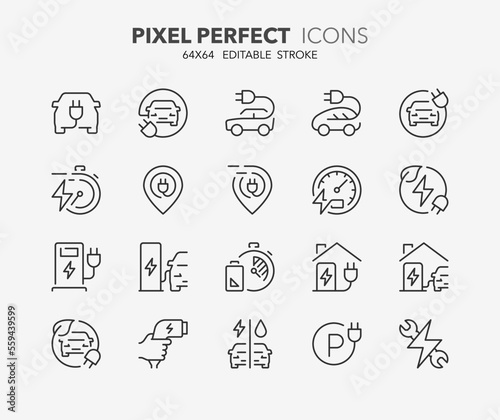 electric car thin line icons