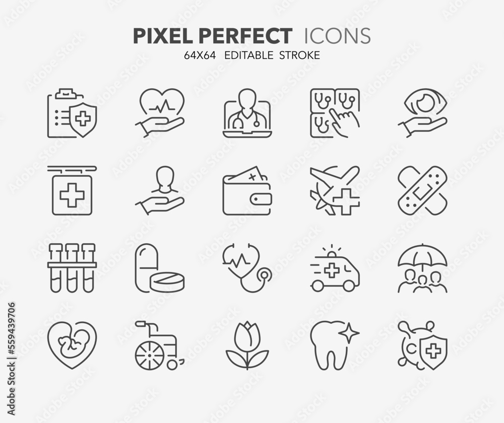 Health insurance thin line icons Health insurance thin line icons