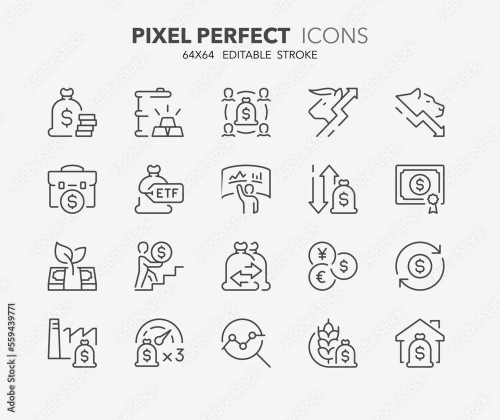 investment funds thin line icons
