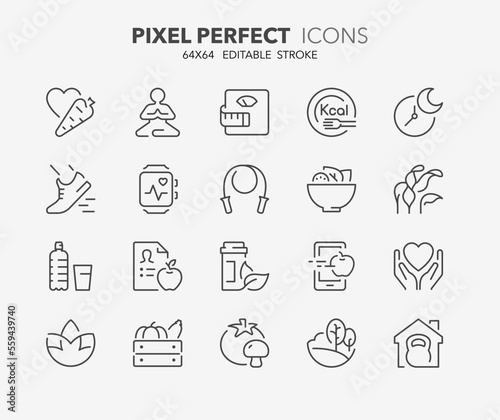 healthy lifestyle thin line icons