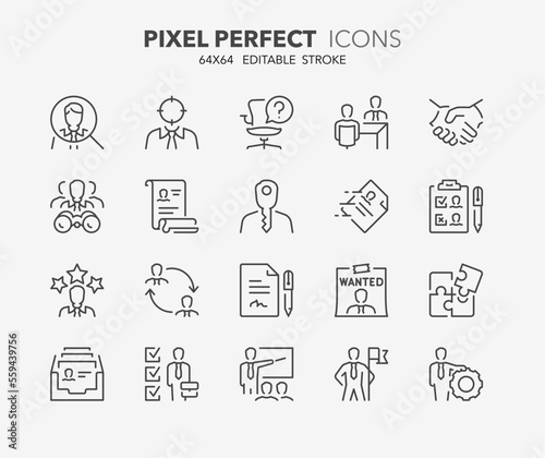 Hiring process thin line icons