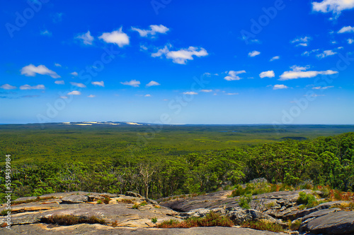 View from Mount Chudalup over sedge and heathlands of the vast, flat expanse of D’Entrecosteaux National park on the south coast of Western Australia 