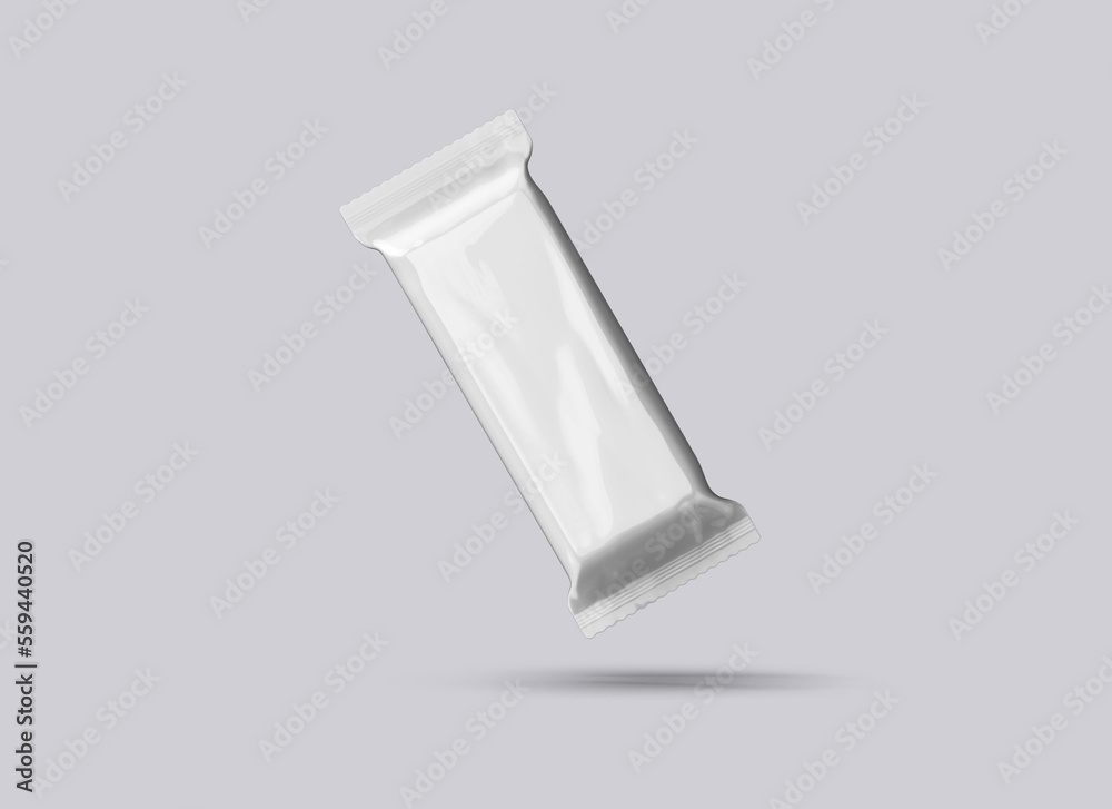 Highly realistic blank snack bar mockup. Can be used for candy, chocolate bar, food branding, packaging, advertisement, promo. Front levitating view. 
