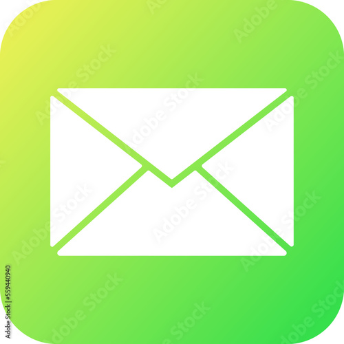 Envelope vector icon. White email on green background, square mobile icon