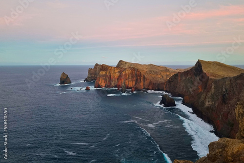 A beautiful picturesque sunset on the island of Madeira in the Atlantic Ocean.