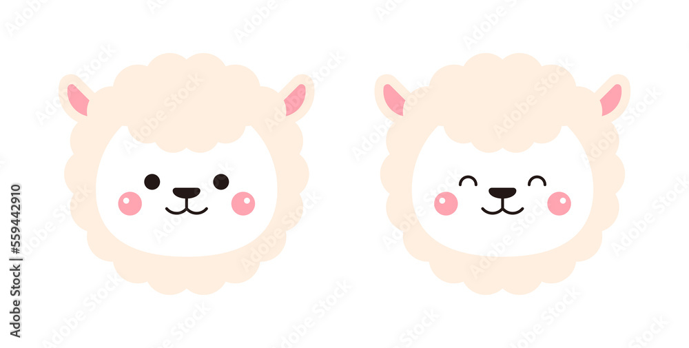 lama animal character illustration icon with a cute and smiling expression. lama animal character illustration icon with a cute and smiling expression.