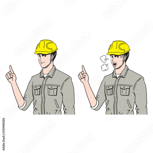 説明する日本人の工事現場員
