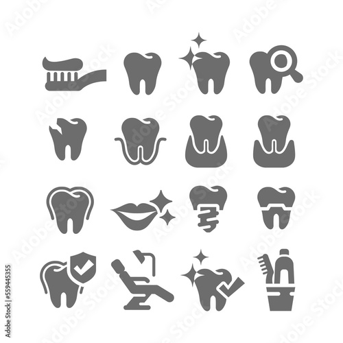 Fototapeta Naklejka Na Ścianę i Meble -  Tooth and teeth oral care vector icon set. Dental hygiene, dentist therapy icons.