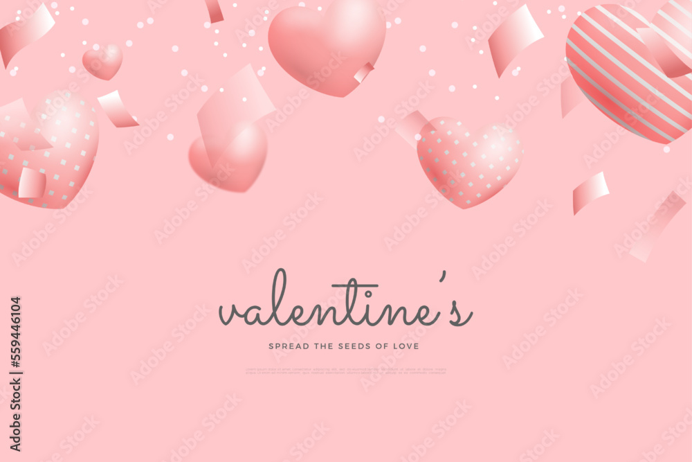 Valentines day background with pink love balloons flying. premium vector design in pink color.