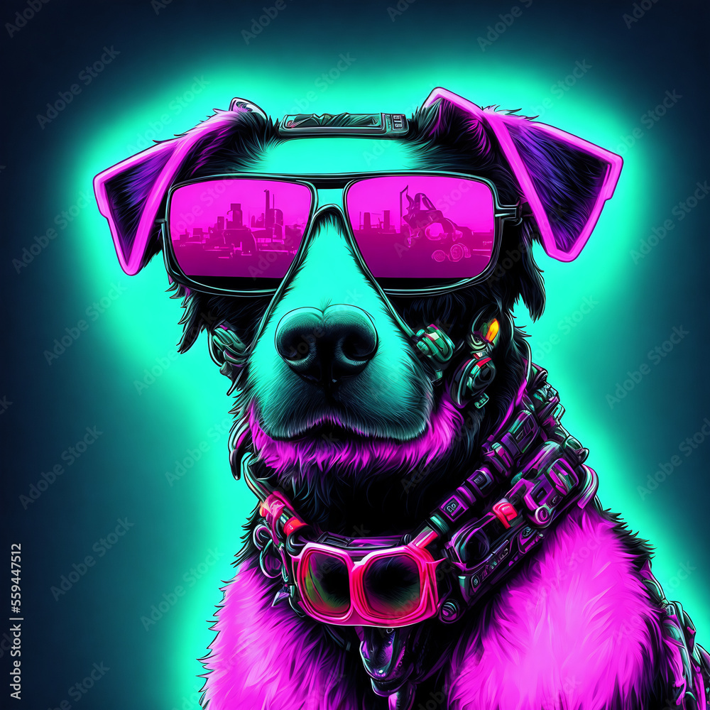 Cool,neon,party,dog,in,sunglasses.,Generative,AI