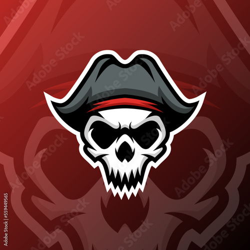 vector graphics illustration of a pirate skull in esport logo style. perfect for game team or product logo