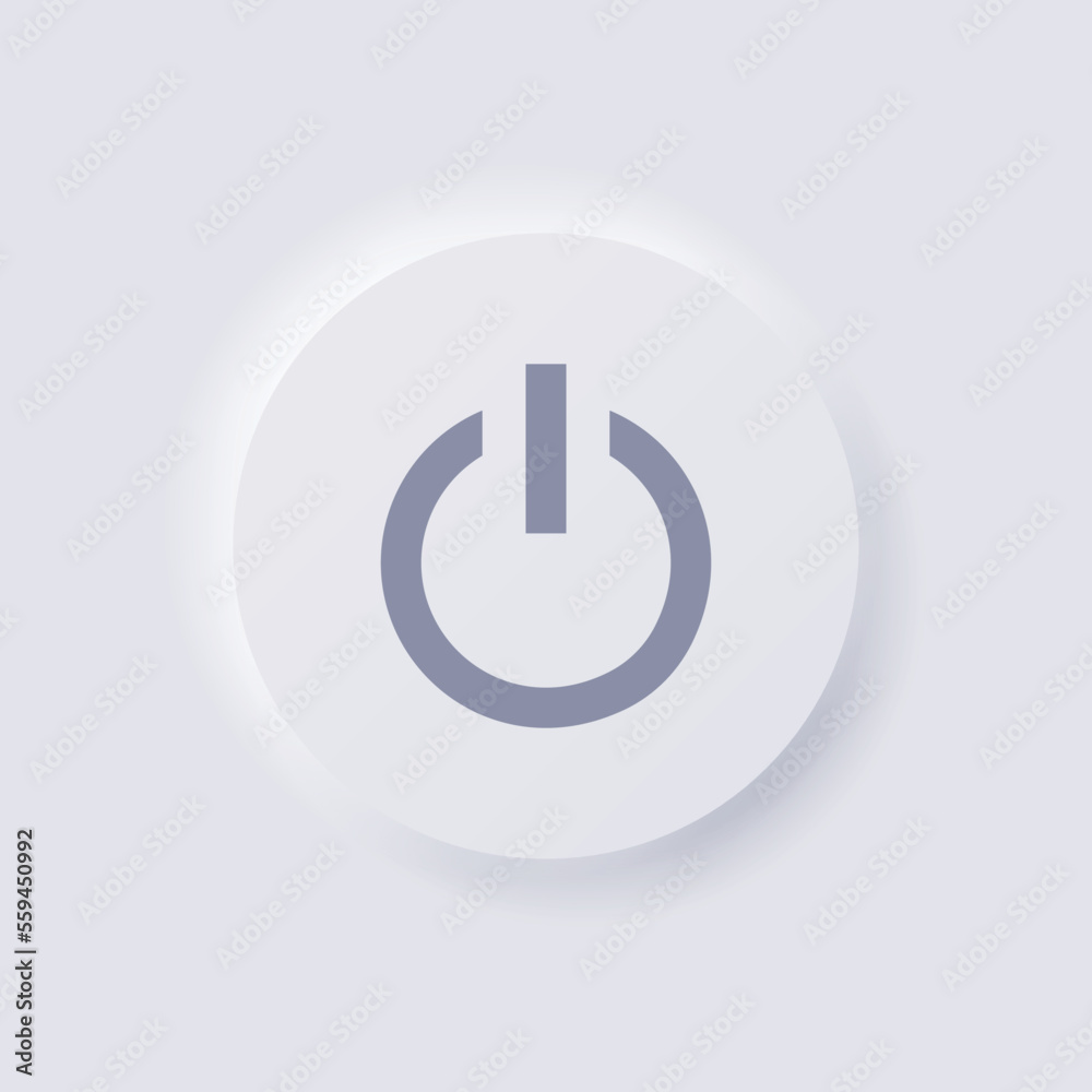 Power button icon, White Neumorphism soft UI Design for Web design, Application UI and more, Button, Vector. Power button icon, White Neumorphism soft UI Design for Web design, Application UI and more, Button, Vector.