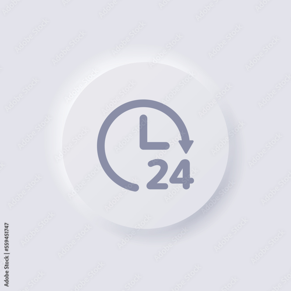 Circular arrow icon with Number 24 hour, White Neumorphism soft UI Design for Web design, Application UI and more, Button, Vector. Circular arrow icon with Number 24 hour, White Neumorphism soft UI Design for Web design, Application UI and more, Button, Vector.