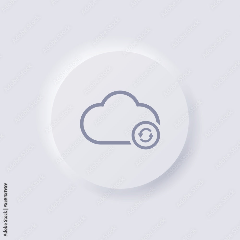 Cloud icon with Rotation arrow, White Neumorphism soft UI Design for Web design, Application UI and more, Button, Vector. Cloud icon with Rotation arrow, White Neumorphism soft UI Design for Web design, Application UI and more, Button, Vector.