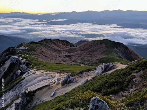 Morning view from Mt. Utsugi in October. Okuwa Village, Nagano Prefecture, Japan photo