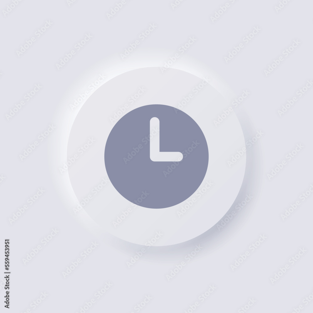 Clock icon, White Neumorphism soft UI Design for Web design, Application UI and more, Button, Vector. Clock icon, White Neumorphism soft UI Design for Web design, Application UI and more, Button, Vector.