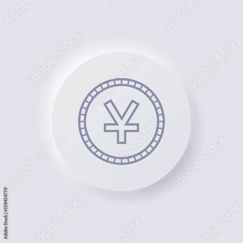 Chinese yuan currency symbol coin icon, White Neumorphism soft UI Design for Web design, Application UI and more, Button, Vector.