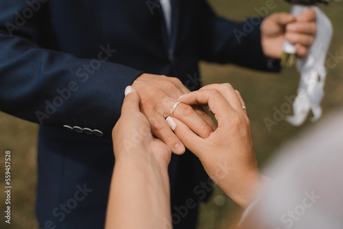 ceremony of exchanging wedding rings close-up
