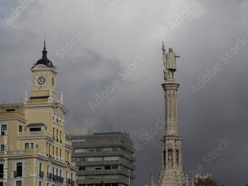 Columbus square with Monument to Christopher Columbus (Plaza de Colon) in Madrid photo