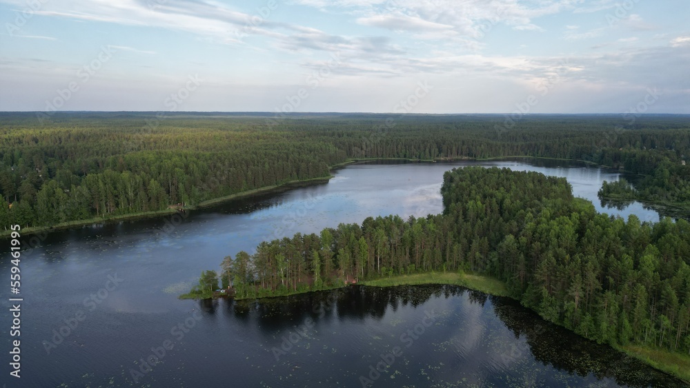 Amazing panoramic view of the lakes in the forest! The view from the drone. 