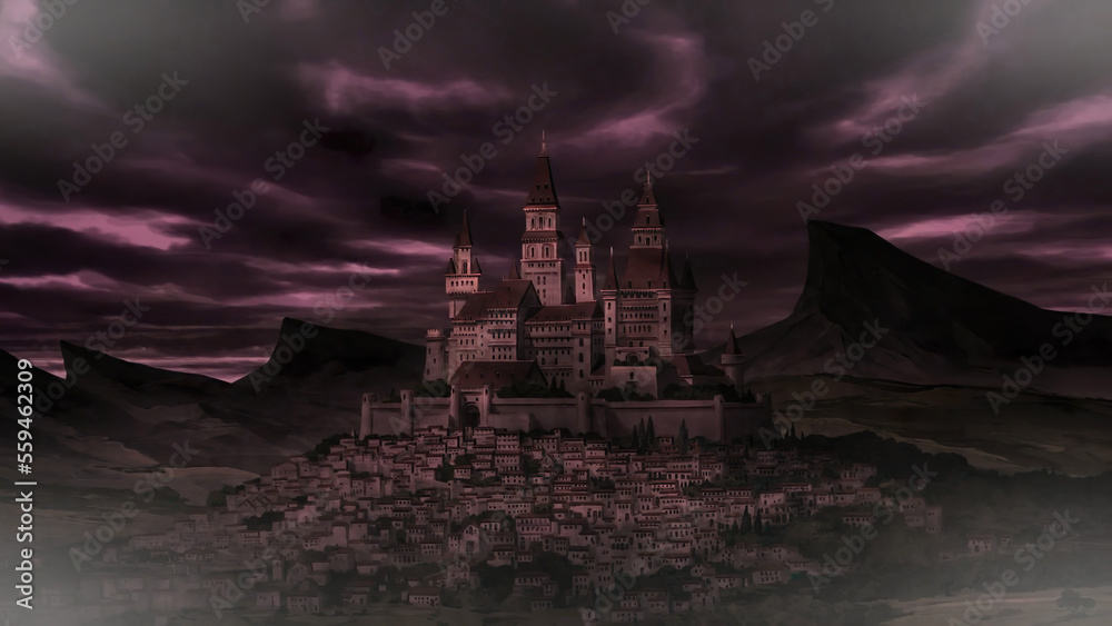Anime background landscape wallpaper old village, old city, old street.