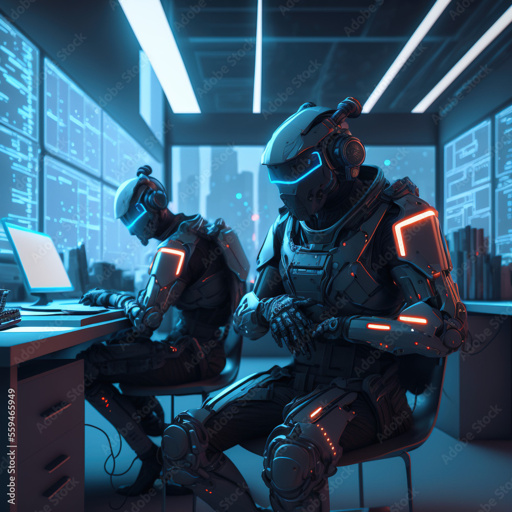 Futuristic Office Soldiers with Combat Suits, with Generative AI Technology Futuristic Office Soldiers with Combat Suits, with Generative AI Technology