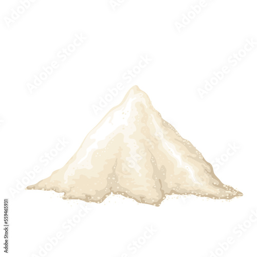 Pile of flour vector illustration. Cartoon heap of sea salt or sugar powder  white wheat or rice flour  corn or potato starch or soda falling on hill for baking bread  food ingredient for cooking