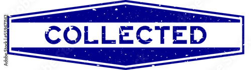 Grunge blue collected word hexagon rubber seal stamp on white background