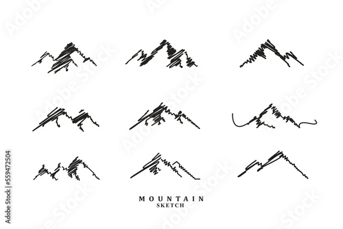 set of hand drawn mountain icons