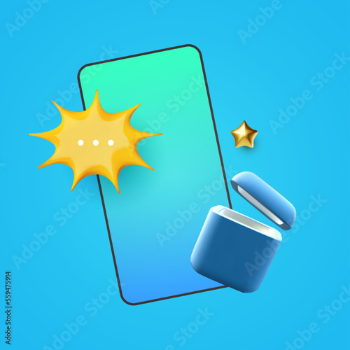 Online shopping. Digital marketing concept with shining phone, gift boxes and speech bubble