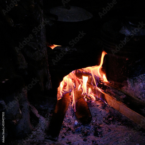 A burning stove for cooking activities