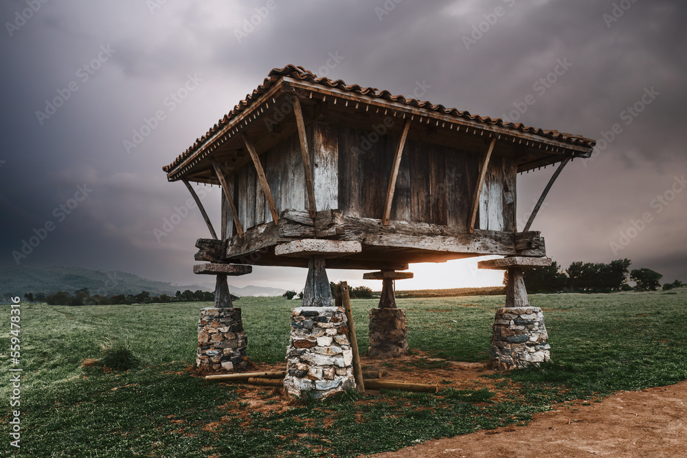 Hórreo, a traditional granary typical of northern Spain. Hórreo, a traditional granary typical of northern Spain.
