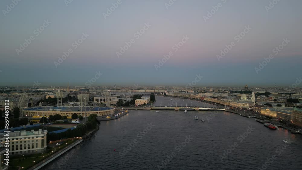 Panoramic view of the river in the center of the European city. Drone view Panoramic view of the river in the center of the European city. Drone view