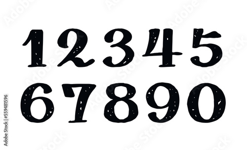 ざらついた手描きの数字　レタリング　装飾セット　フォント