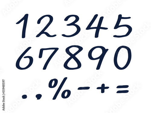 シンプルな手書きの数字セット　記号　割合　数値　フォント　フェルトペン