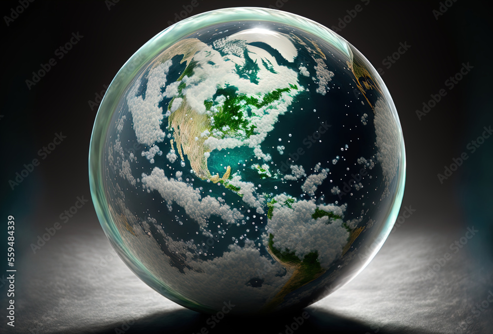 The earth as a glass marble prototype. Generative AI.

