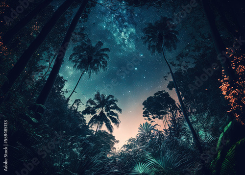 nightky in the rainforest created with Generative AI technology
