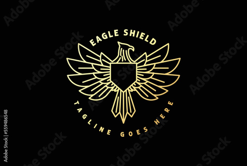 Golden American Eagle Hawk Falcon Phoenix Bird Badge Emblem Logo Design Vector