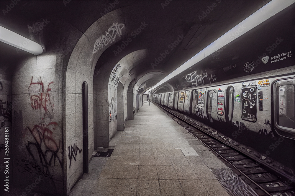 subway train in the london underground, Generative AI Illustration subway train in the london underground, Generative AI Illustration