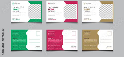 Elegant simple clean creative corporate modern professional business construction real estate agent post card design template.