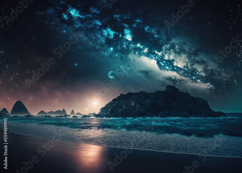 night sky and sea created with Generative AI technology