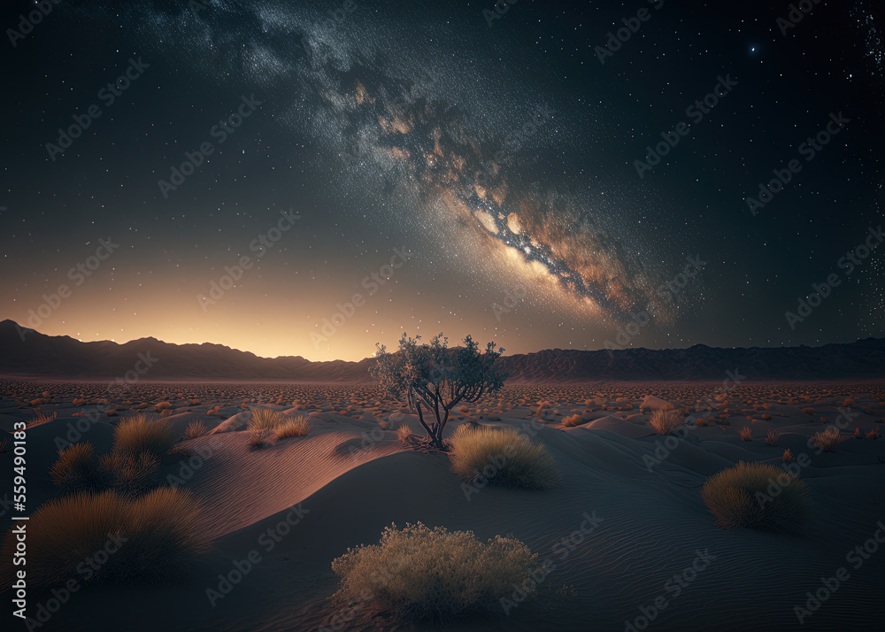 desert dunes in the night created with Generative AI technology