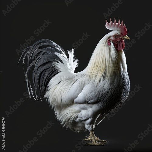 Colorful beautiful rooster with fantasy coloring, generative AI, chicken hen, bird, farm