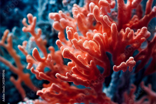 Wallpaper Mural close up of a red coral reef under the sea, created with Generative AI