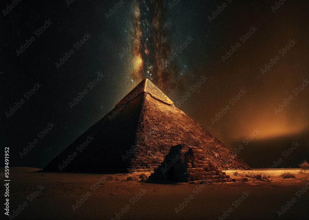 pyramid in the night created with Generative AI technology