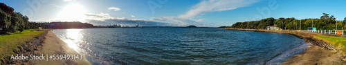 panoramic view of Okahu Bay from the beach