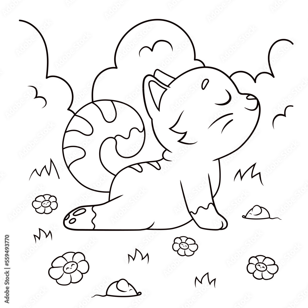 Outline for children's drawing colouring book with a cat and mouse, animal theme children's colouring book. Outline for children's drawing colouring book with a cat and mouse, animal theme children's colouring book.