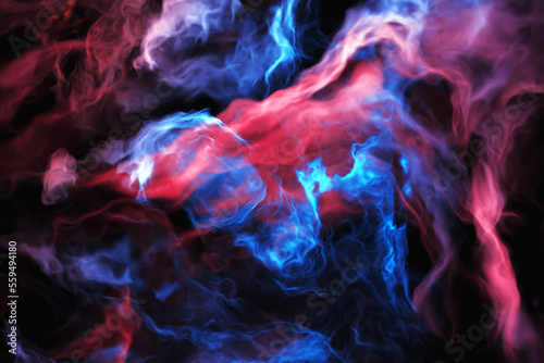 Dynamic foggy smoke. Purple blue nebula. 3d rendering
