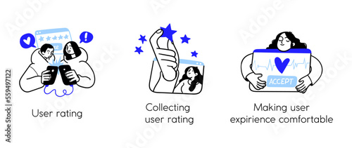 Programming Illustration Set. Different characters working on web and application development on computers. Software developers. Visual stroies collection